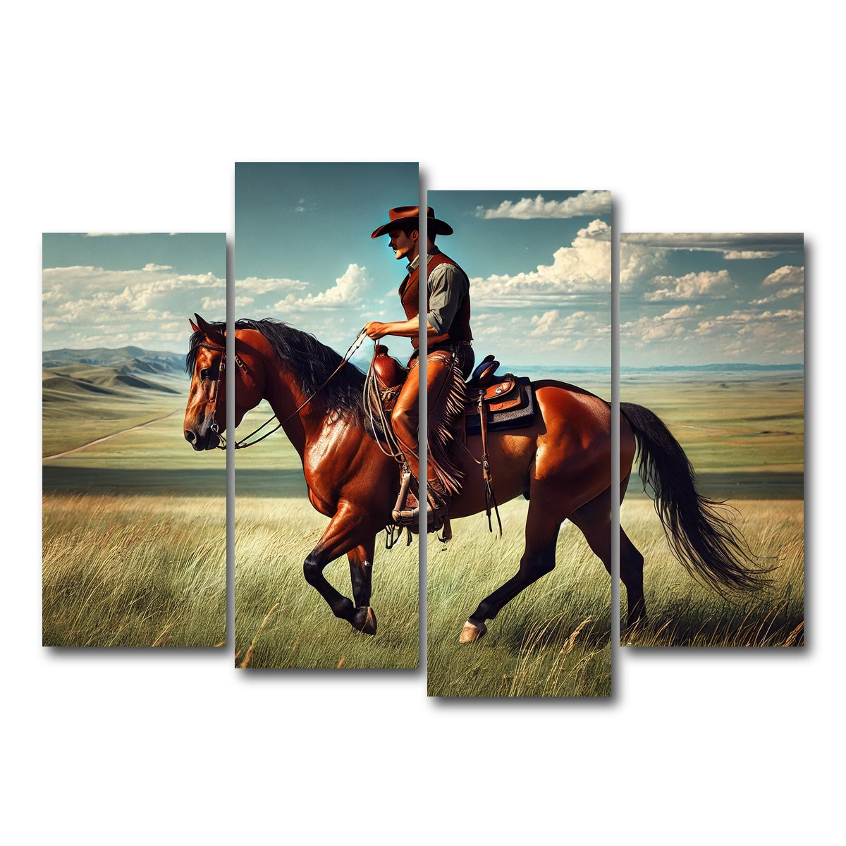 AUTO-MOCKUP WHITE | Cowboy and Quarter Horse | 4 Piece | Gallery Wrap Canvas | group=4_normal