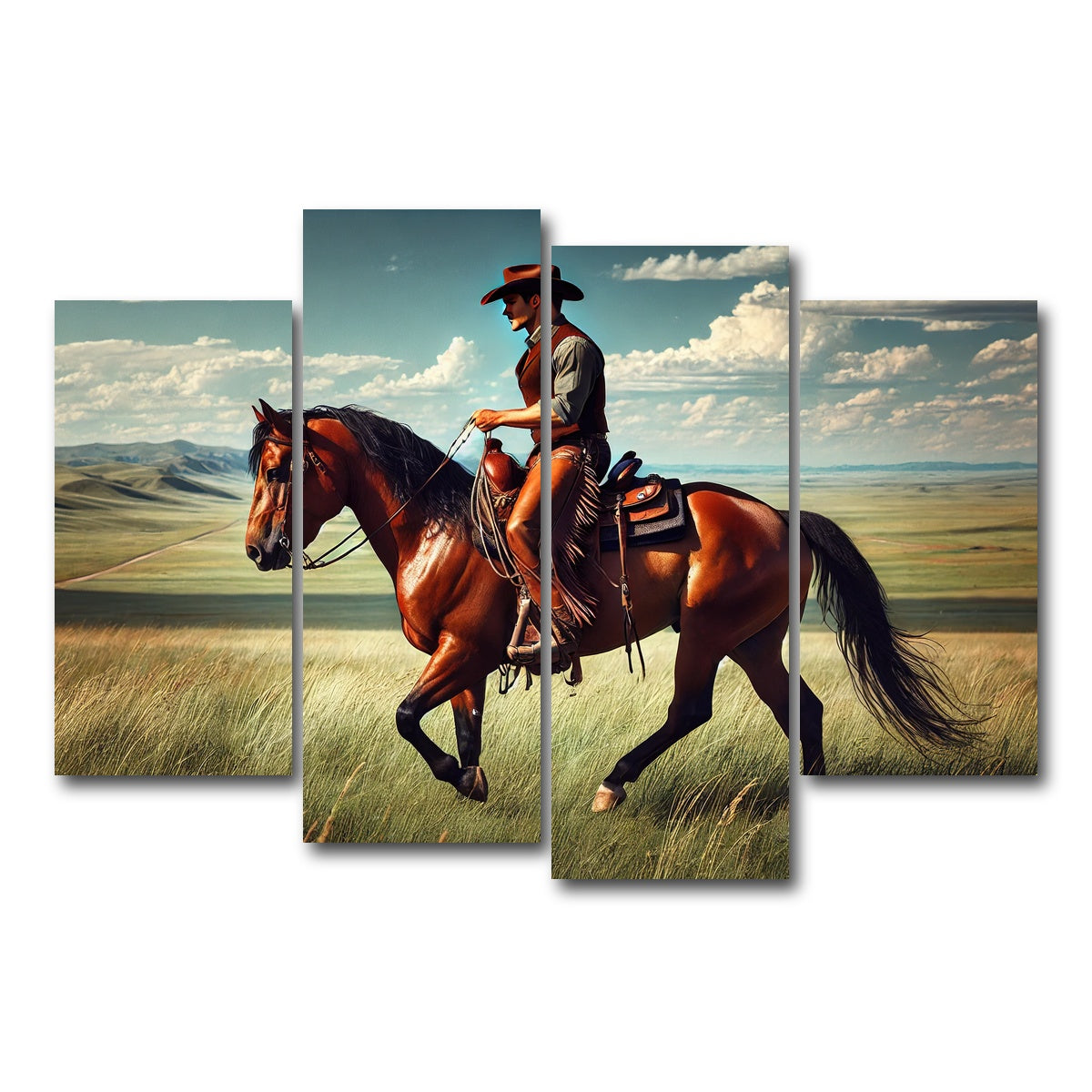 AUTO-MOCKUP WHITE | Cowboy and Quarter Horse | 4 Piece | Gallery Wrap Canvas | group=4_short