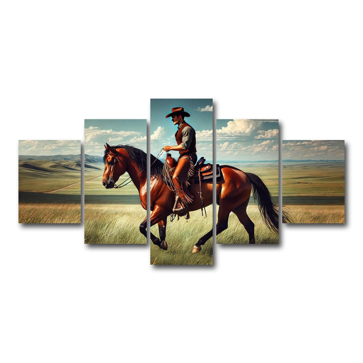 AUTO-MOCKUP WHITE | Cowboy and Quarter Horse | 5 Piece | Gallery Wrap Canvas | group=5_short