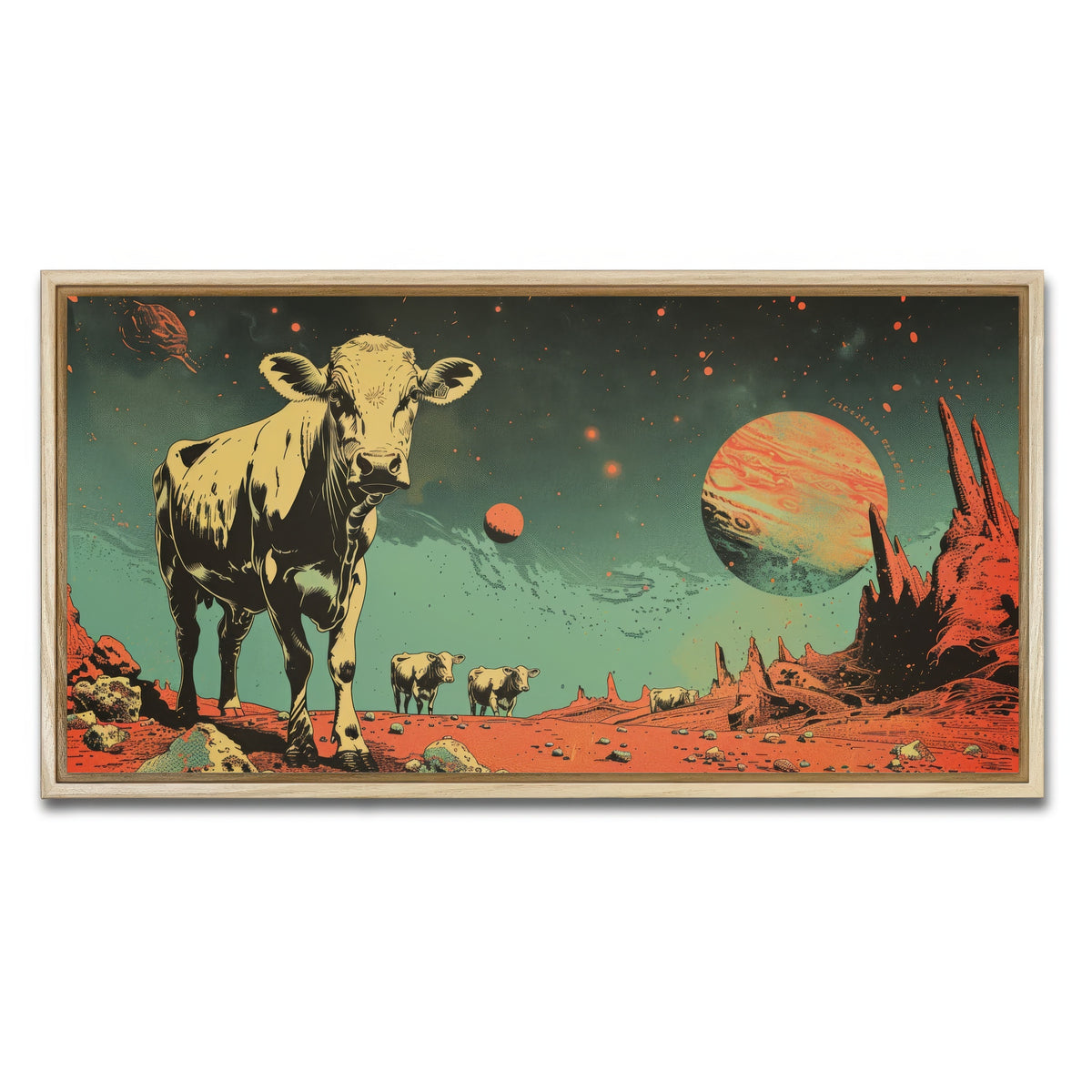 AUTO-MOCKUP WHITE | Cows abducted by aliens | 1 Piece | Natural Framed Canvas | group=2x1