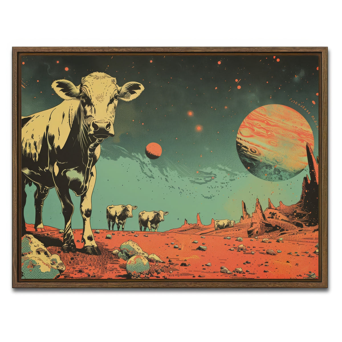 AUTO-MOCKUP WHITE | Cows abducted by aliens | 1 Piece | Walnut Framed Canvas | group=4x3