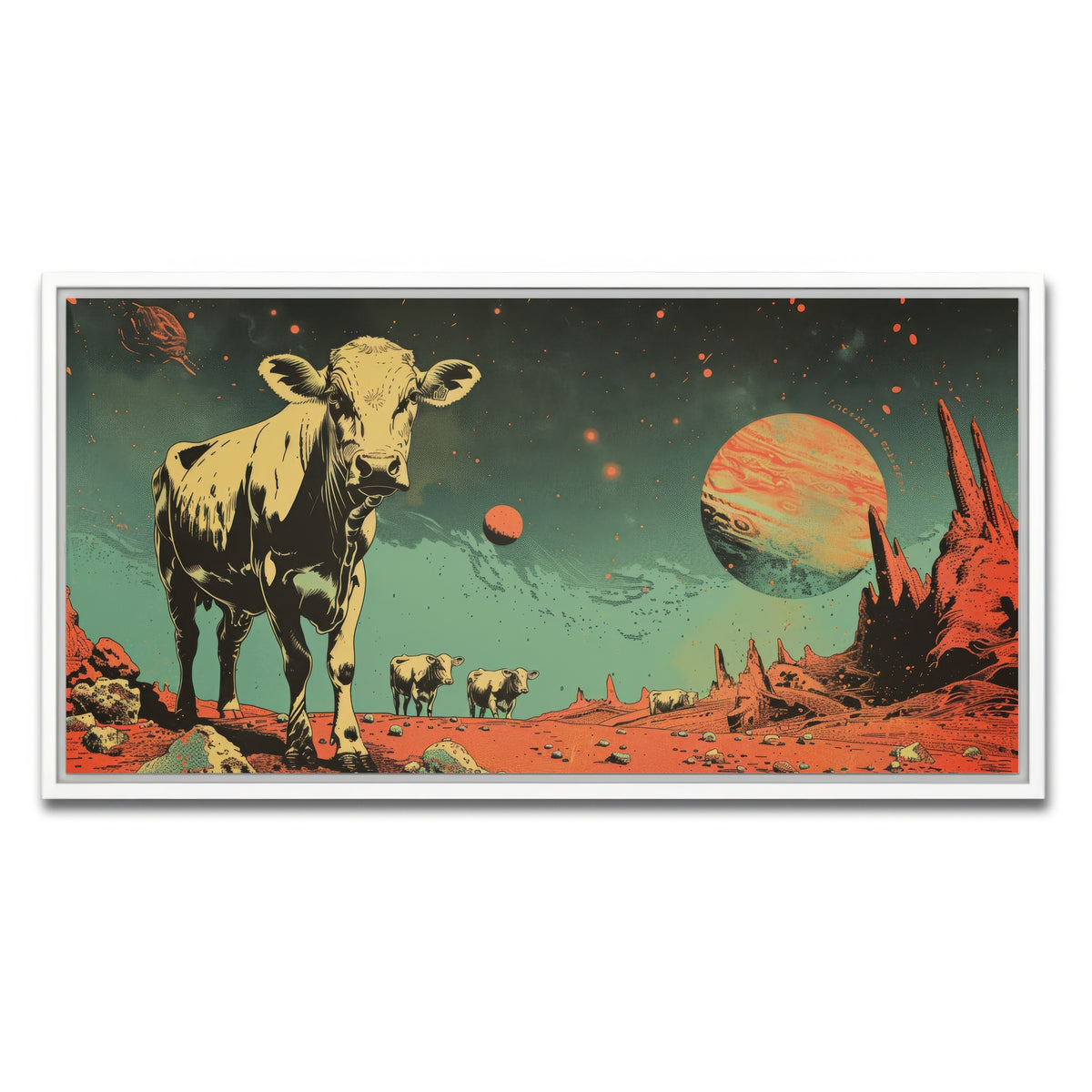 AUTO-MOCKUP WHITE | Cows abducted by aliens | 1 Piece | White Framed Canvas | group=2x1