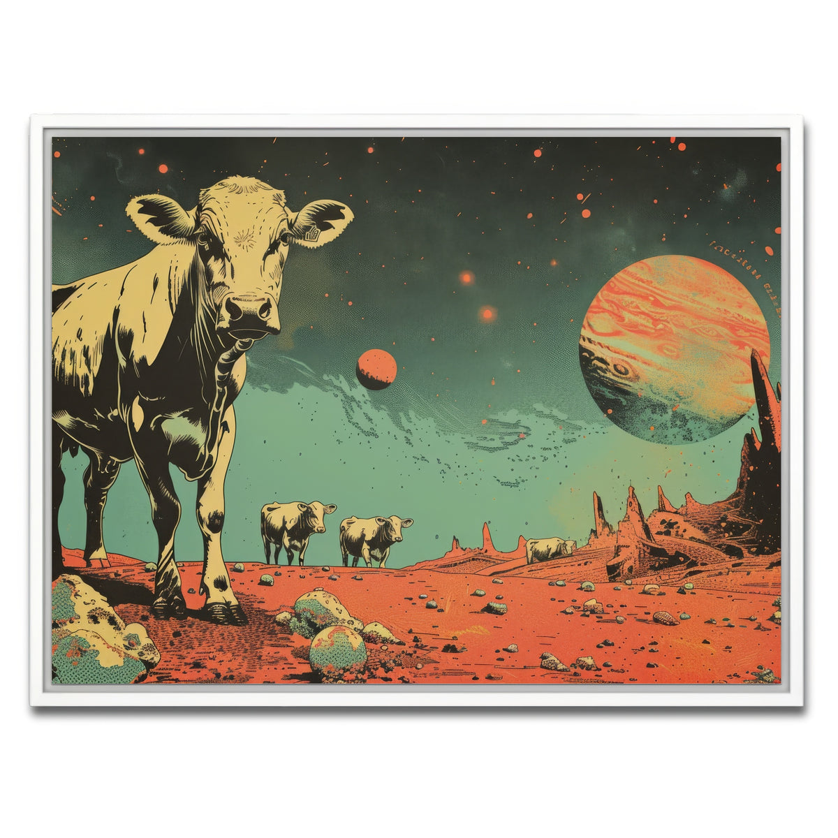 AUTO-MOCKUP WHITE | Cows abducted by aliens | 1 Piece | White Framed Canvas | group=4x3