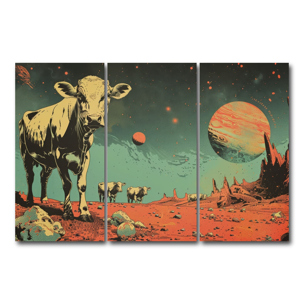 AUTO-MOCKUP WHITE | Cows abducted by aliens | 3 Piece | Gallery Wrap Canvas | group=12x24