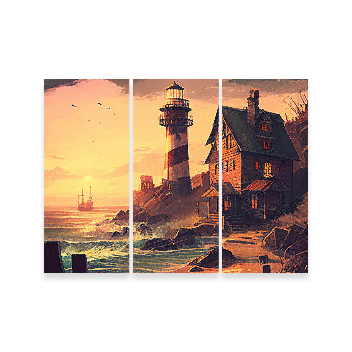 Cozy Lighthouse Shore Wall Art