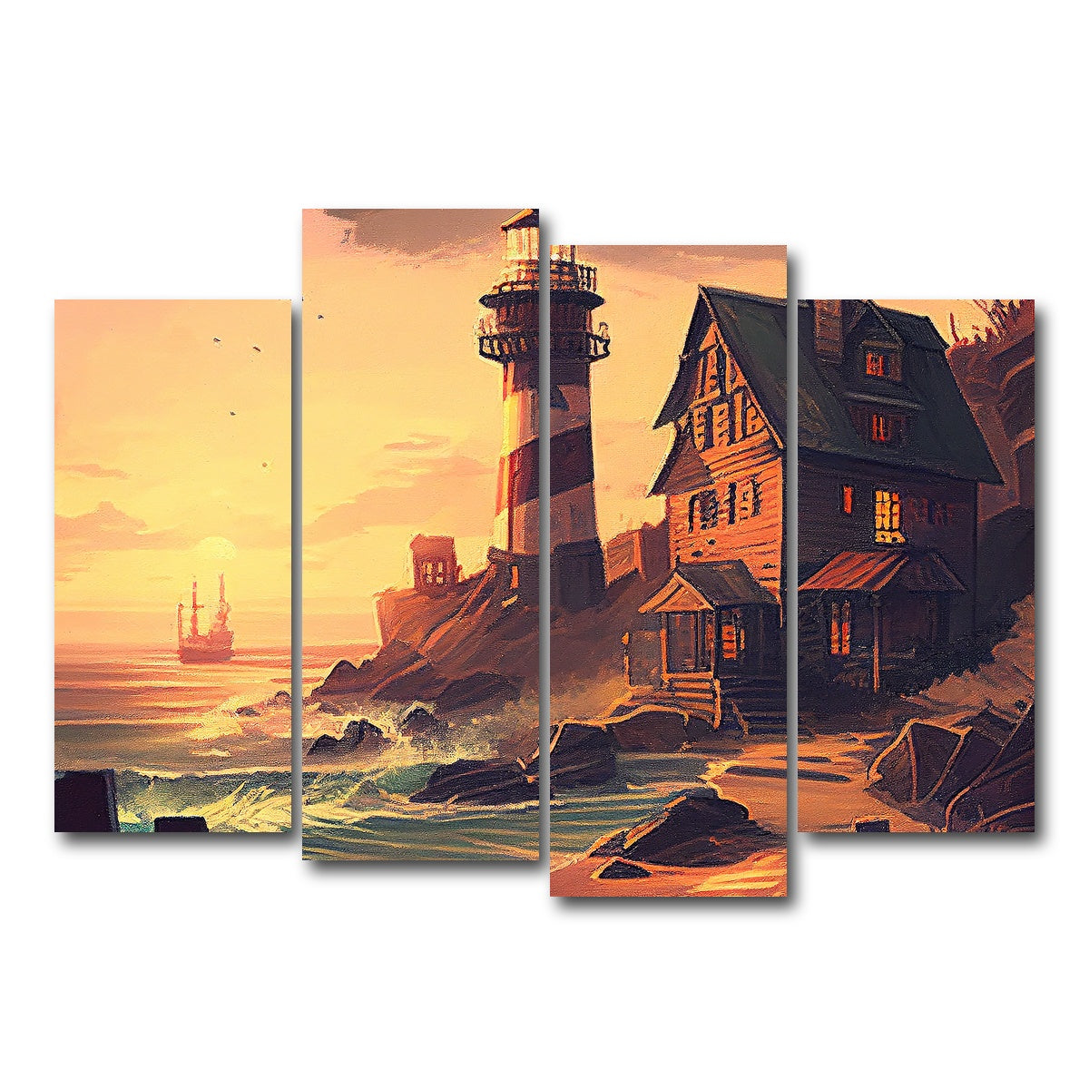 AUTO-MOCKUP WHITE | Cozy Lighthouse Shore | 4 Piece | Gallery Wrap Canvas | group=4_normal