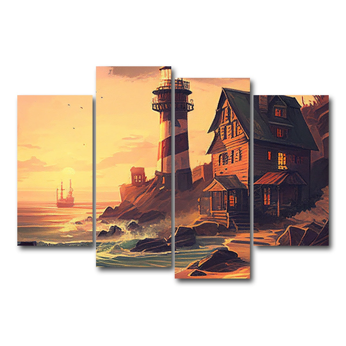 AUTO-MOCKUP WHITE | Cozy Lighthouse Shore | 4 Piece | Gallery Wrap Canvas | group=4_short