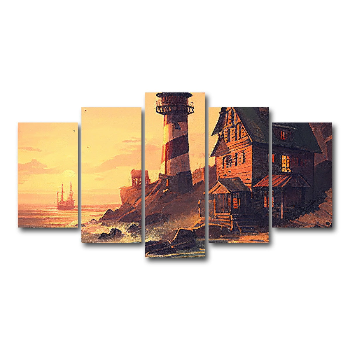 AUTO-MOCKUP WHITE | Cozy Lighthouse Shore | 5 Piece | Gallery Wrap Canvas | group=5_normal