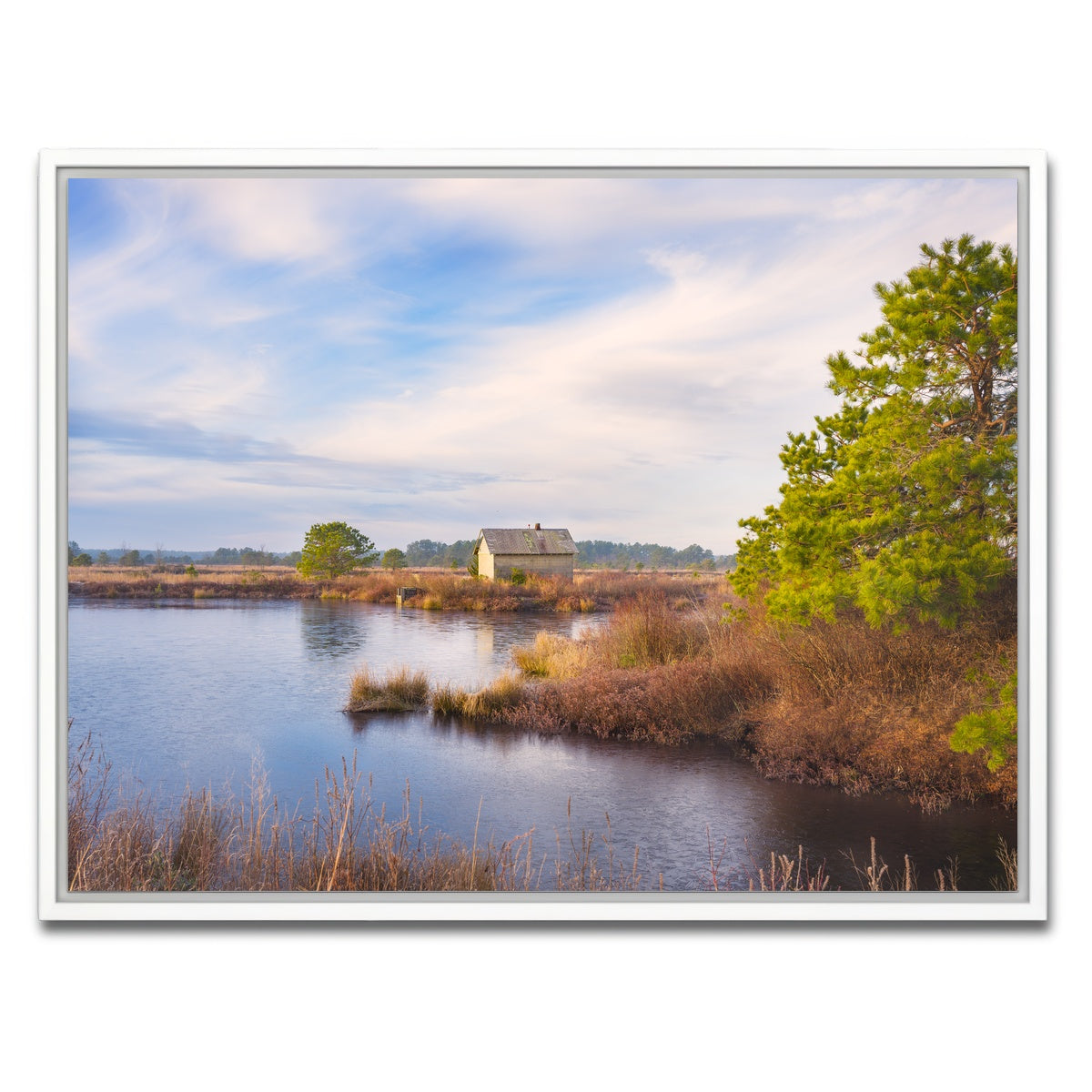 AUTO-MOCKUP WHITE | Cranberry Bog Pumpshack Sunrise | 1 Piece | White Framed Canvas | group=4x3