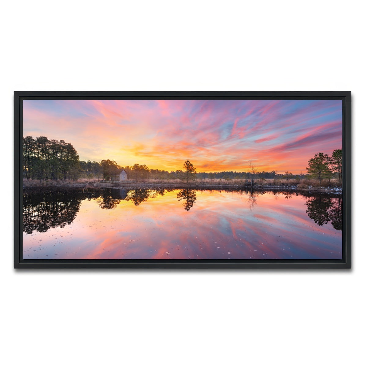 AUTO-MOCKUP WHITE | Cranberry Bog Sunrise Big Skies | 1 Piece | Black Framed Canvas | group=2x1