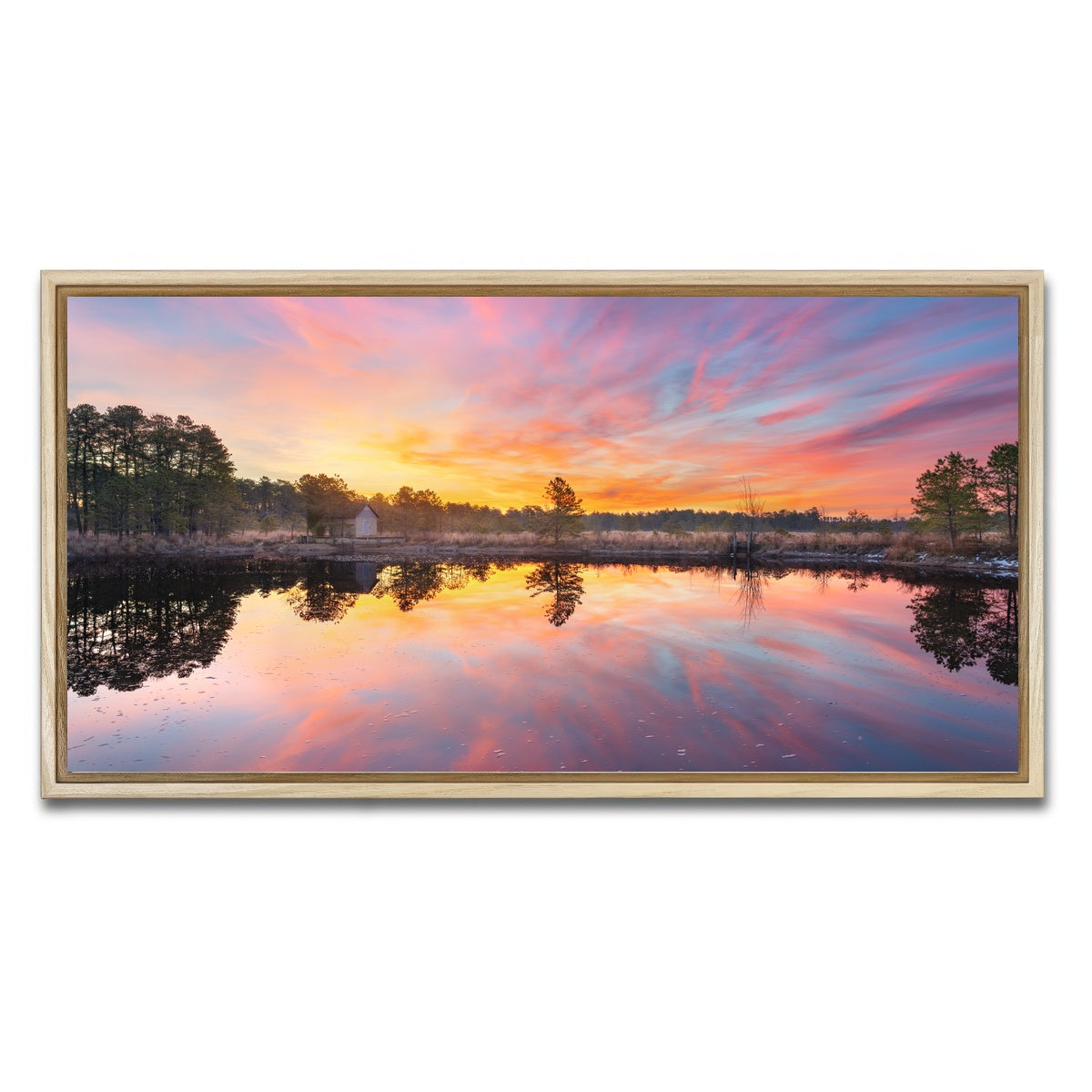 AUTO-MOCKUP WHITE | Cranberry Bog Sunrise Big Skies | 1 Piece | Natural Framed Canvas | group=2x1