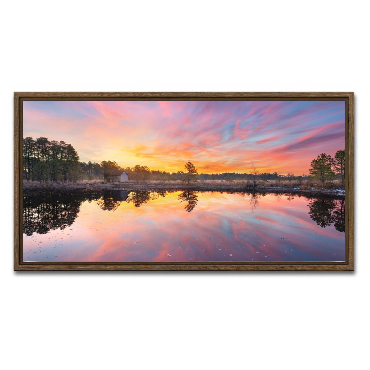 AUTO-MOCKUP WHITE | Cranberry Bog Sunrise Big Skies | 1 Piece | Walnut Framed Canvas | group=2x1