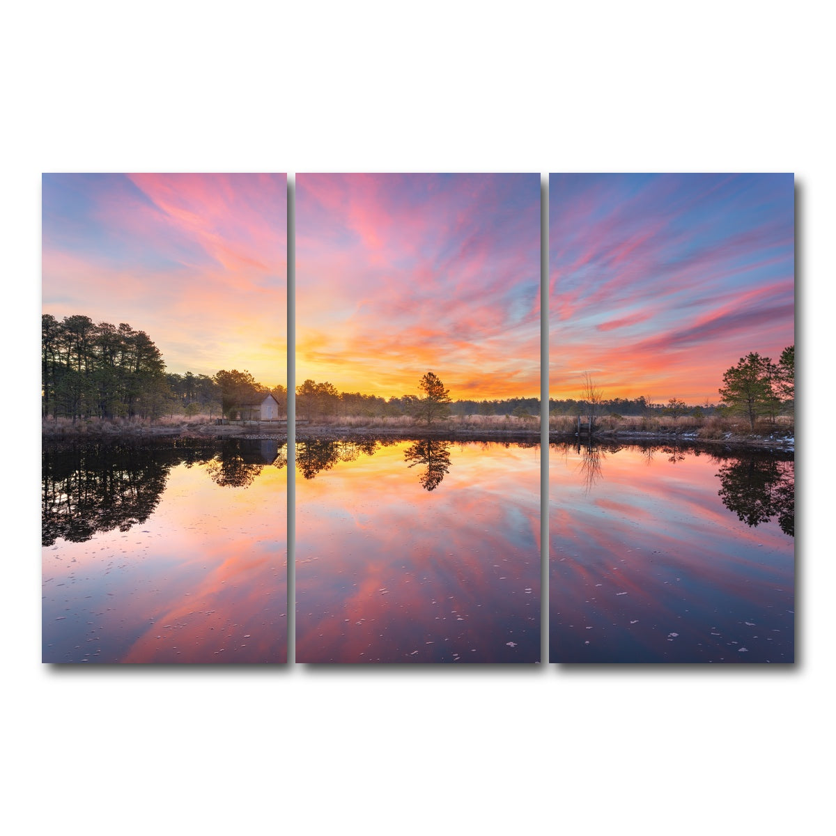 AUTO-MOCKUP WHITE | Cranberry Bog Sunrise Big Skies | 3 Piece | Gallery Wrap Canvas | group=12x24