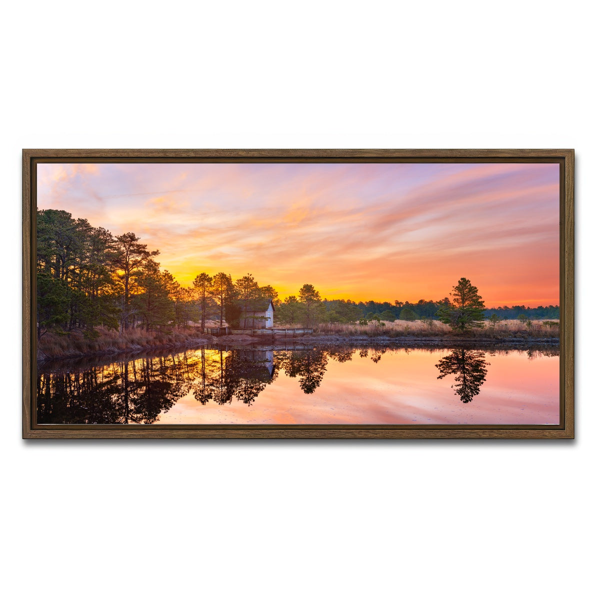 AUTO-MOCKUP WHITE | Cranberry Bogs Mirrored Mornings | 1 Piece | Walnut Framed Canvas | group=2x1