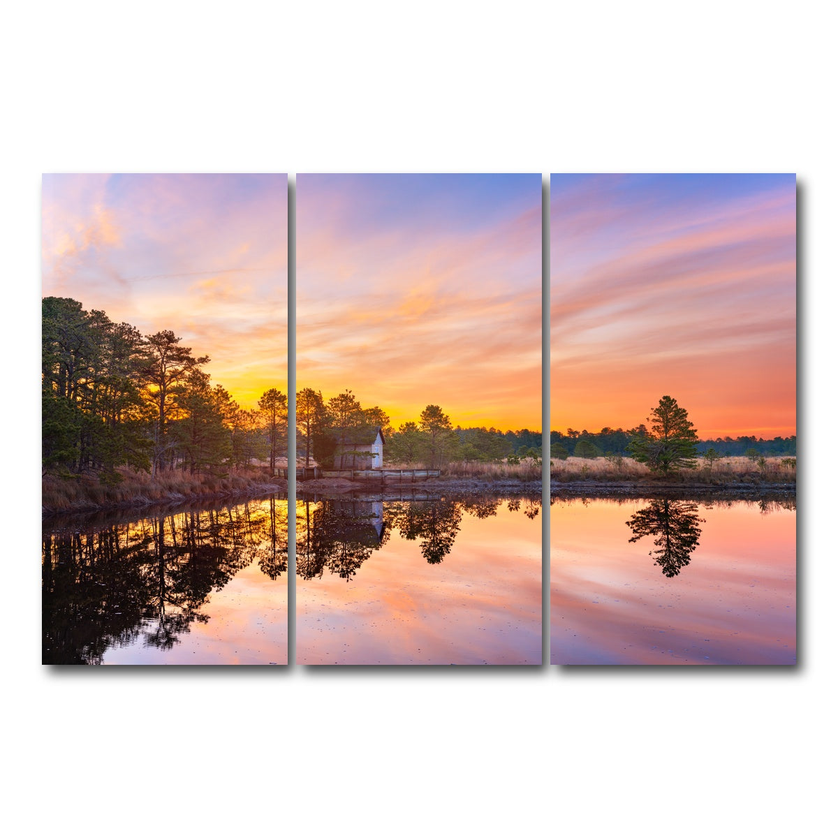 AUTO-MOCKUP WHITE | Cranberry Bogs Mirrored Mornings | 3 Piece | Gallery Wrap Canvas | group=12x24