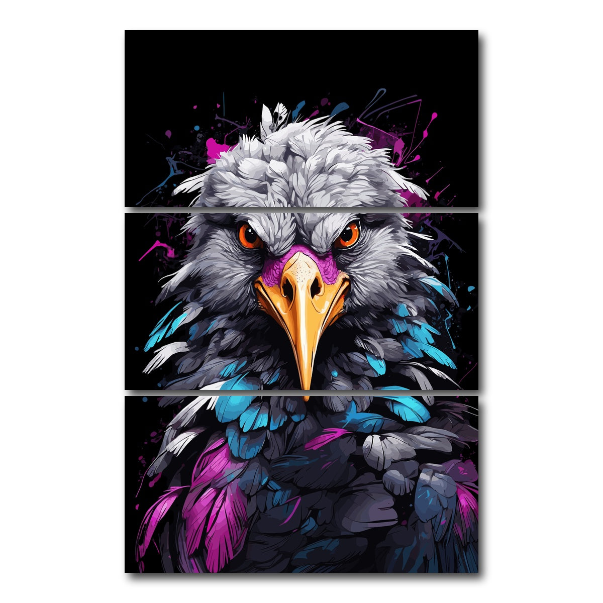 AUTO-MOCKUP WHITE | Crane Animal Colorful | 3 Piece | Gallery Wrap Canvas | group=12x24_stacked