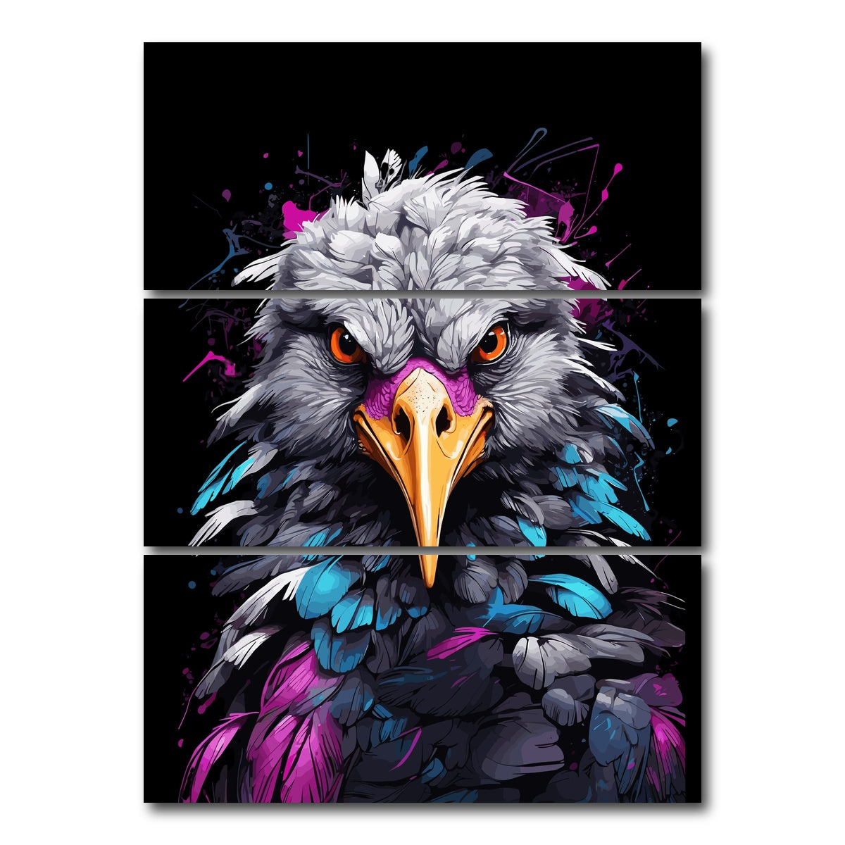 AUTO-MOCKUP WHITE | Crane Animal Colorful | 3 Piece | Gallery Wrap Canvas | group=8x18_stacked