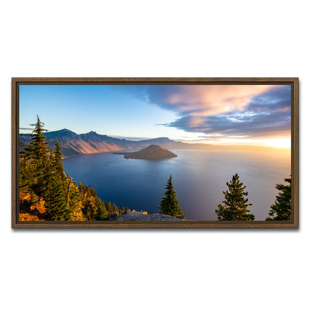 AUTO-MOCKUP WHITE | Crater Lake Sunrise | 1 Piece | Walnut Framed Canvas | group=2x1