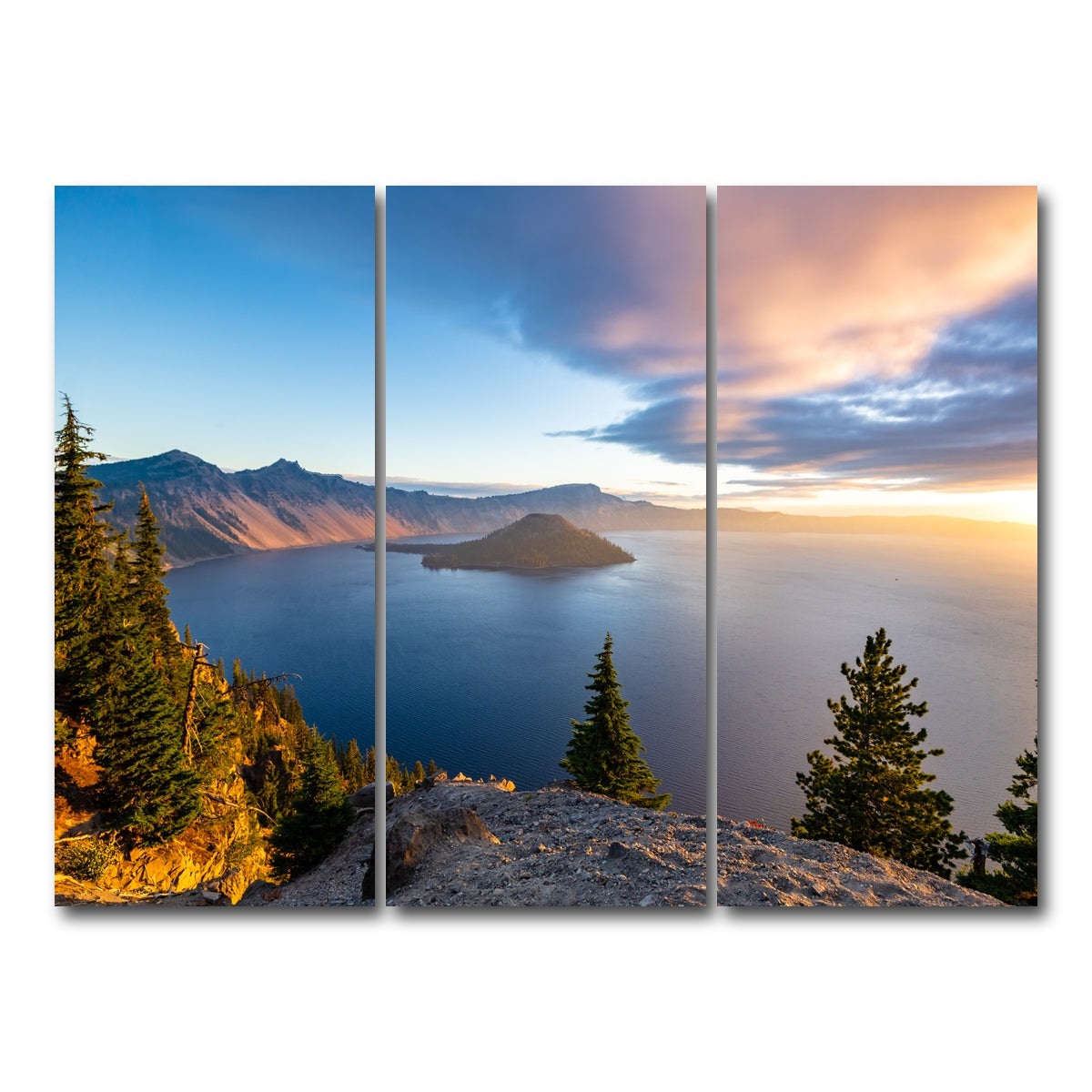 AUTO-MOCKUP WHITE | Crater Lake Sunrise | 3 Piece | Gallery Wrap Canvas | group=8x18