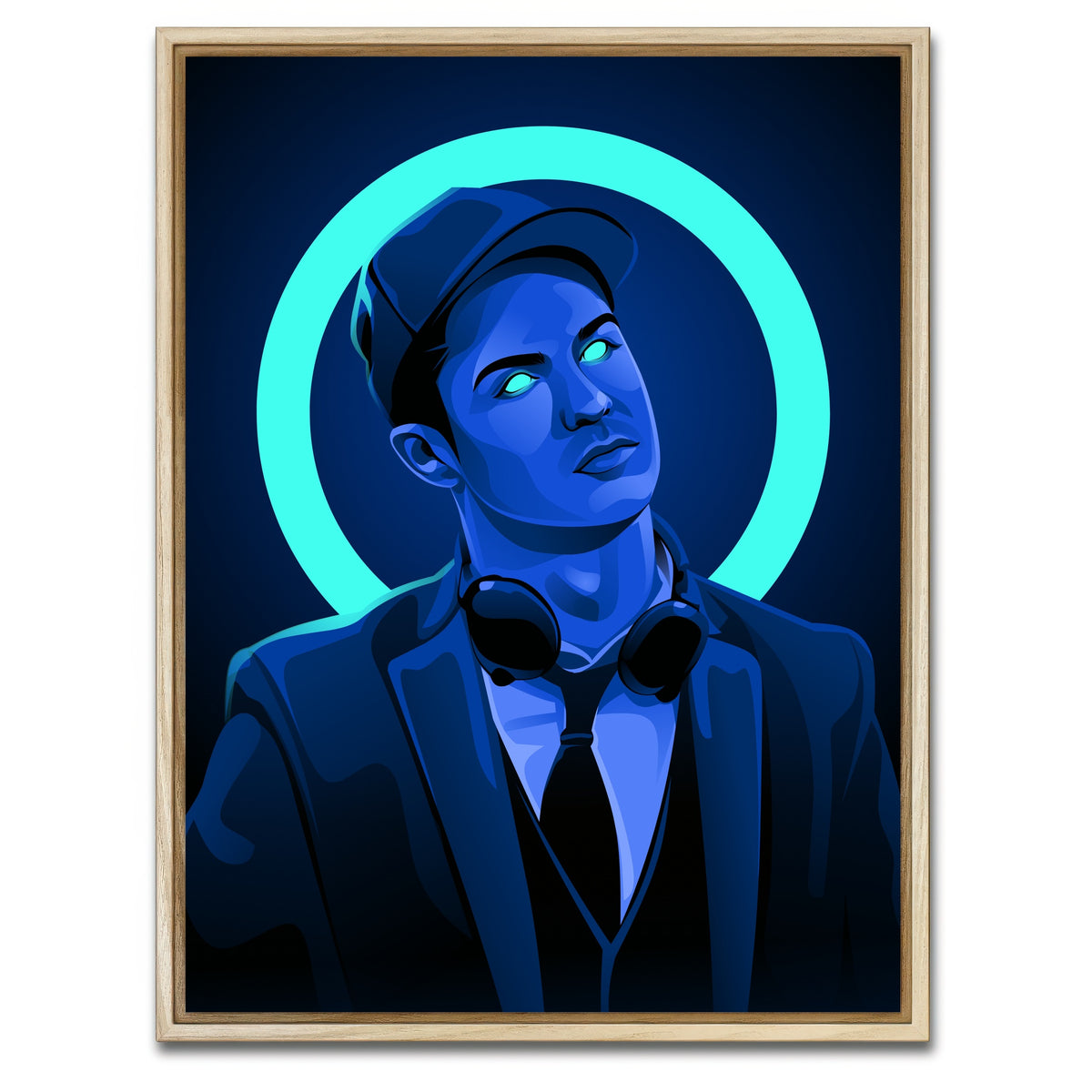 AUTO-MOCKUP WHITE | Cristiano Ronaldo Headphones | 1 Piece | Natural Framed Canvas | group=3x4