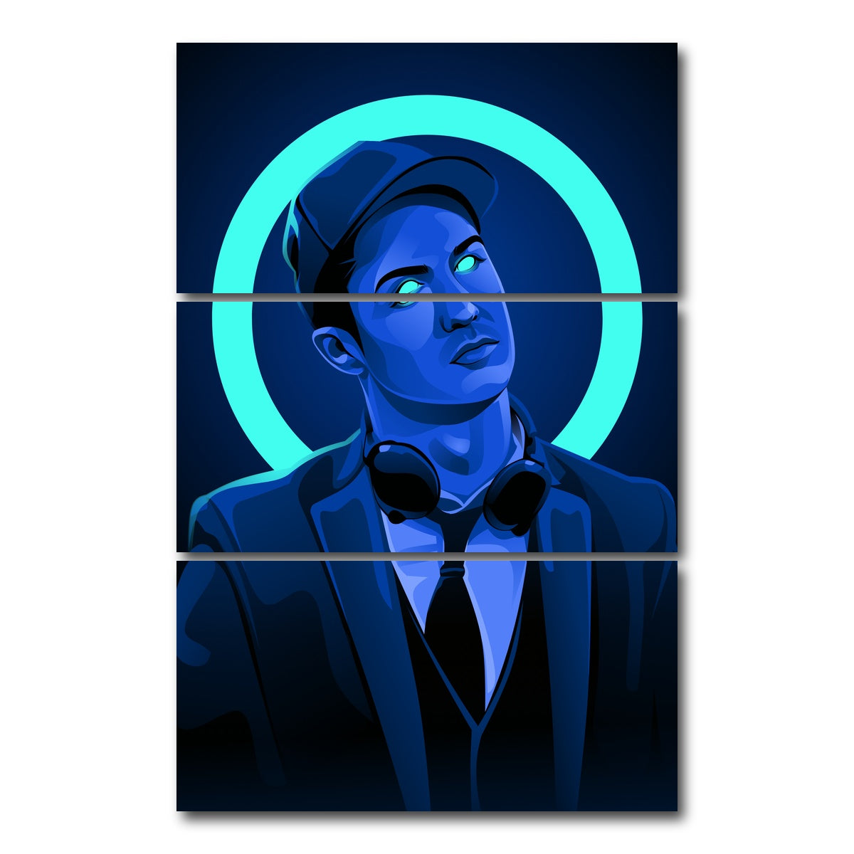 AUTO-MOCKUP WHITE | Cristiano Ronaldo Headphones | 3 Piece | Gallery Wrap Canvas | group=12x24_stacked