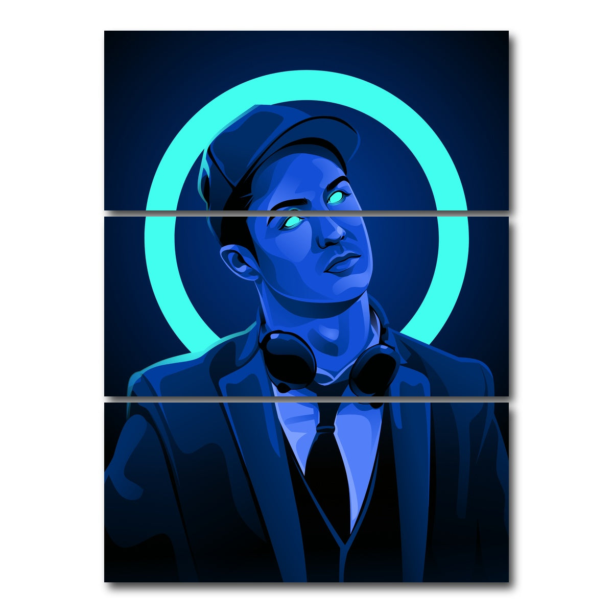 AUTO-MOCKUP WHITE | Cristiano Ronaldo Headphones | 3 Piece | Gallery Wrap Canvas | group=8x18_stacked