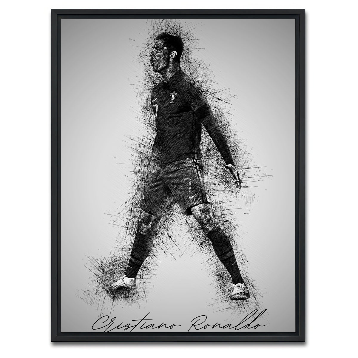 AUTO-MOCKUP WHITE | Cristiano Ronaldo Sketch | 1 Piece | Black Framed Canvas | group=3x4
