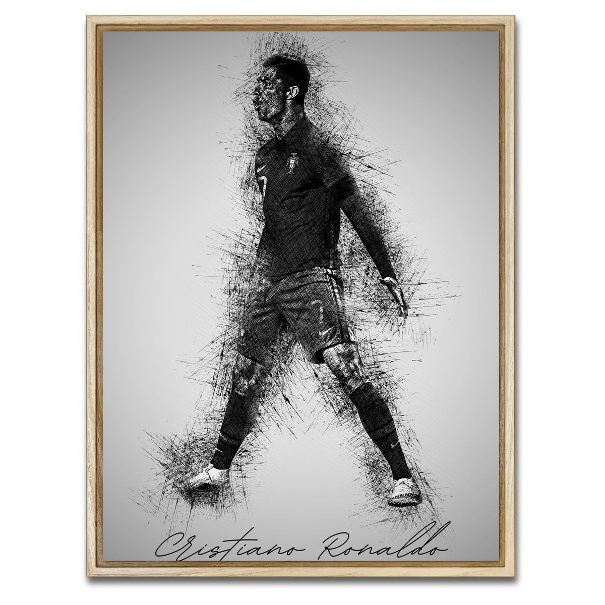 AUTO-MOCKUP WHITE | Cristiano Ronaldo Sketch | 1 Piece | Natural Framed Canvas | group=3x4