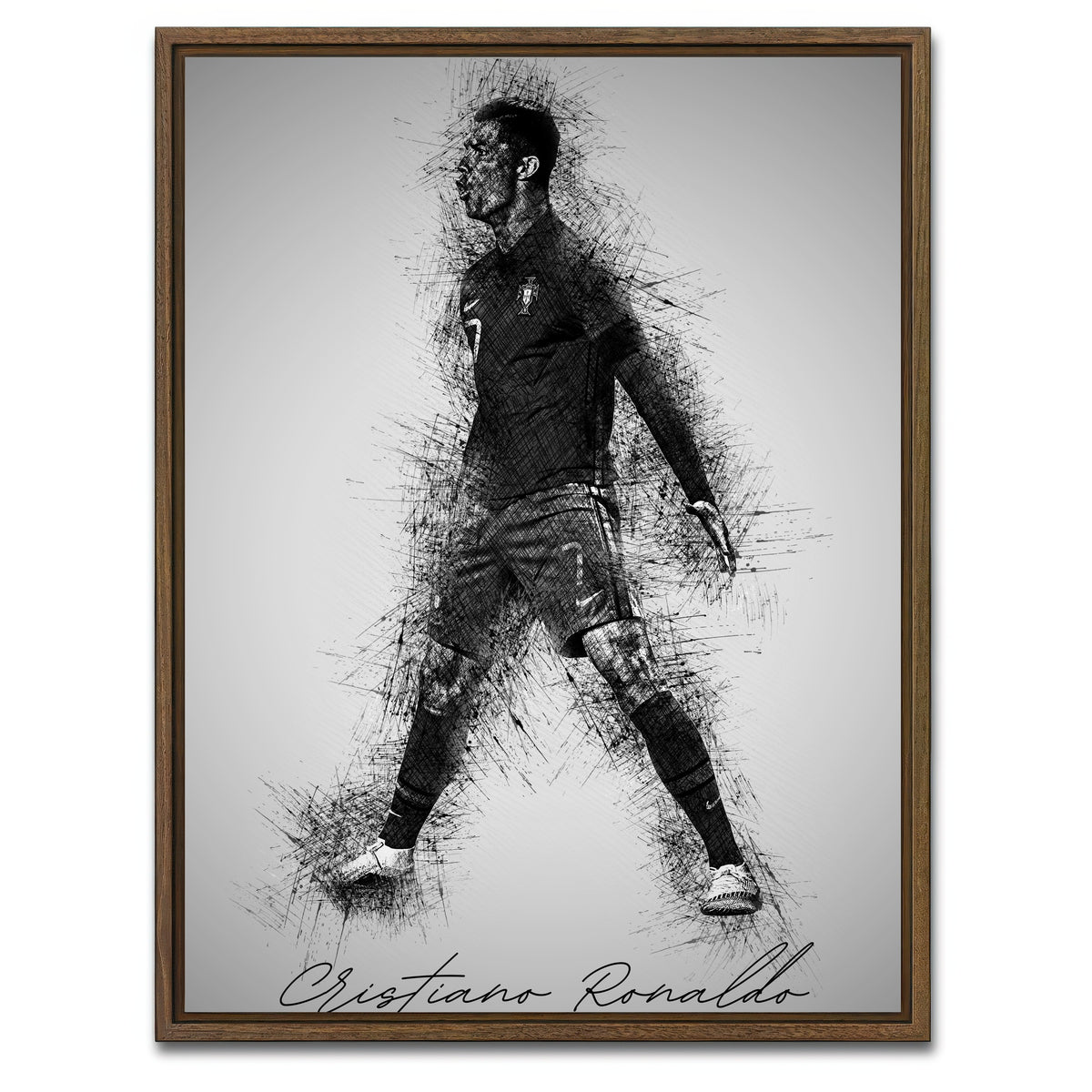 AUTO-MOCKUP WHITE | Cristiano Ronaldo Sketch | 1 Piece | Walnut Framed Canvas | group=3x4