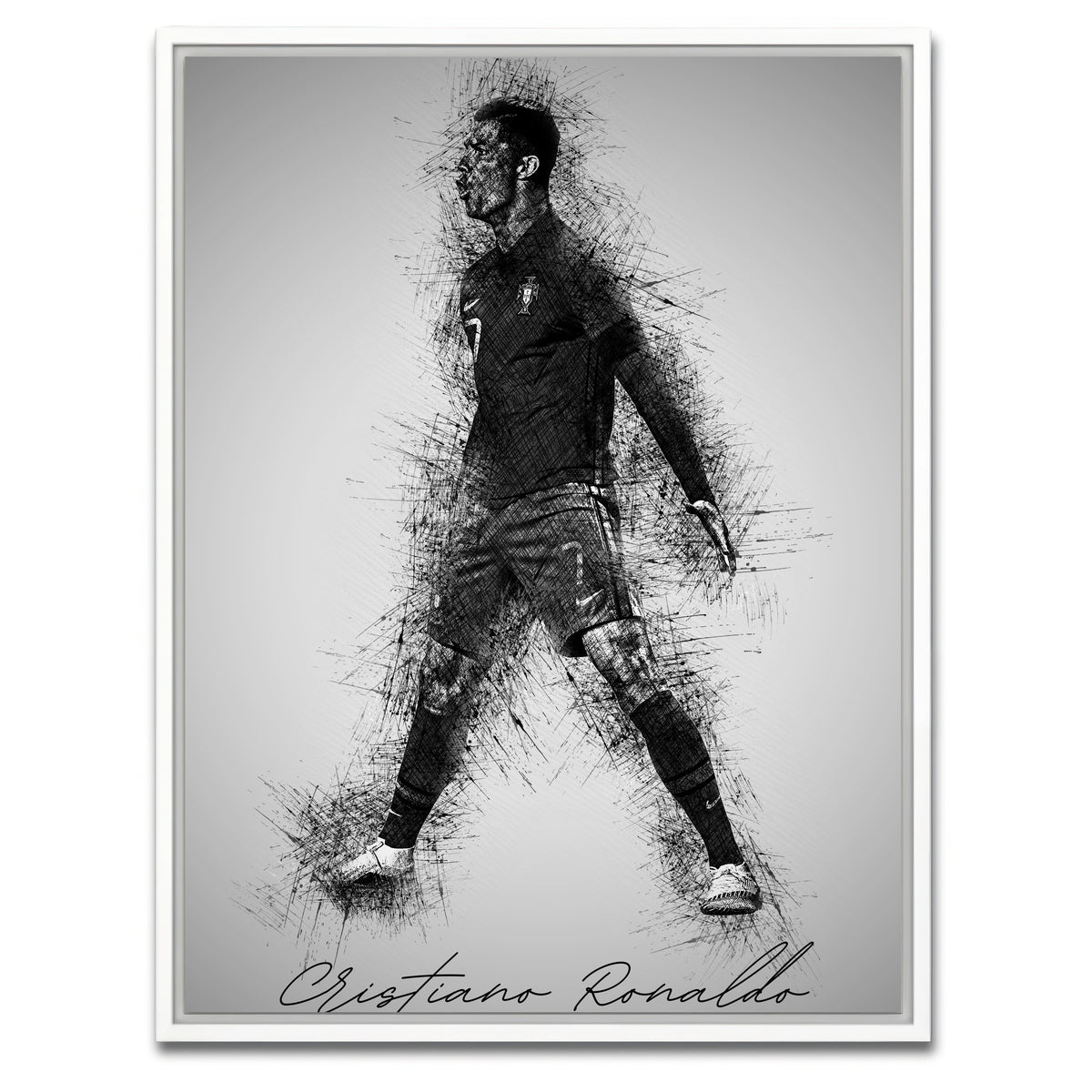 AUTO-MOCKUP WHITE | Cristiano Ronaldo Sketch | 1 Piece | White Framed Canvas | group=3x4
