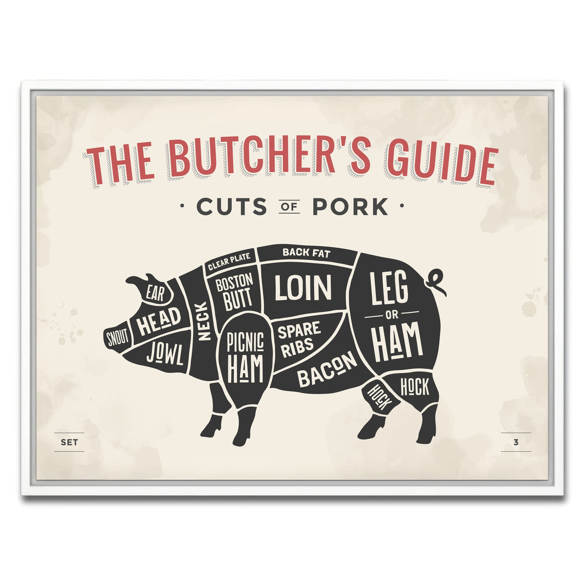 AUTO-MOCKUP WHITE | Cuts of Pork | 1 Piece | White Framed Canvas | group=4x3