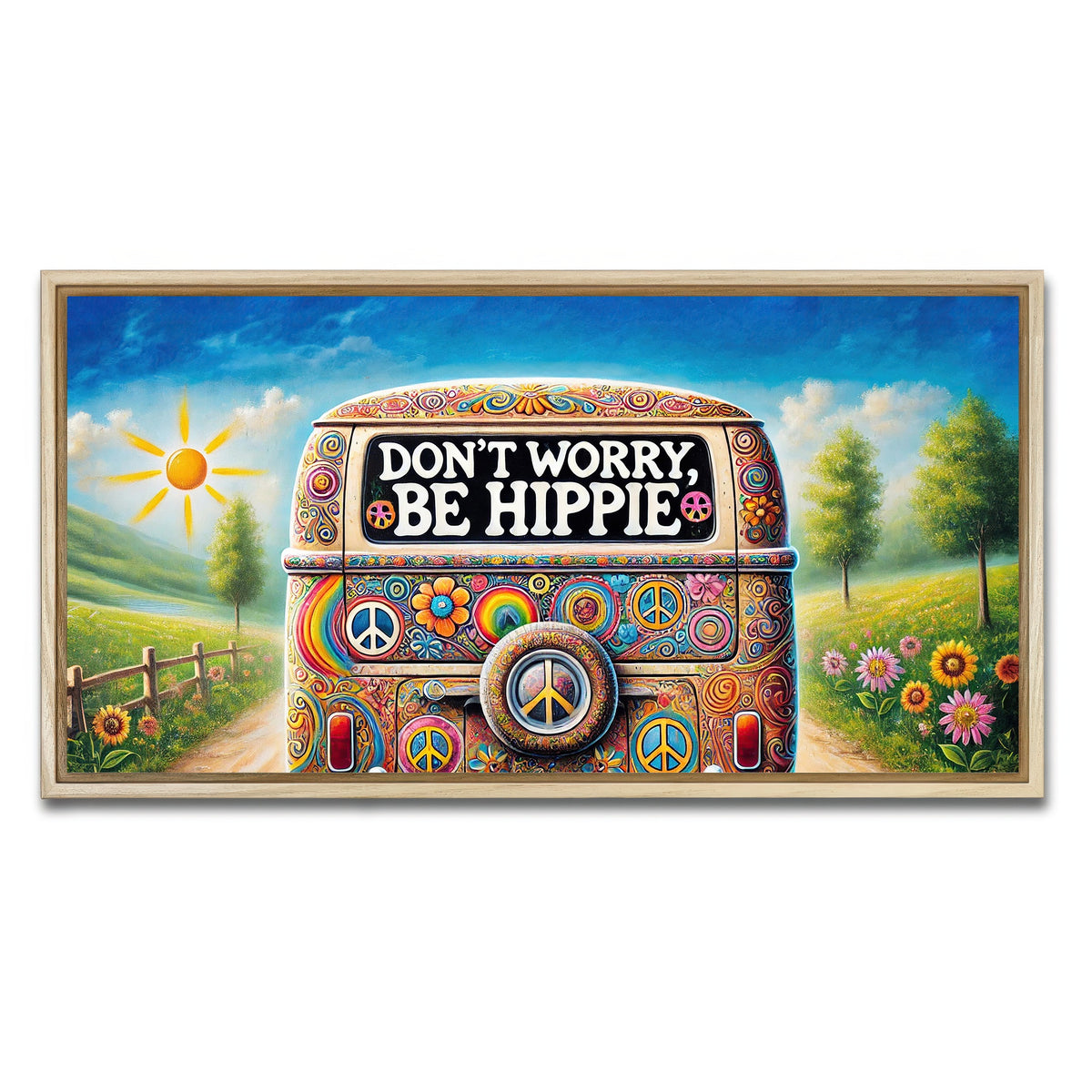 AUTO-MOCKUP WHITE | DON'T WORRY, BE HIPPIE Hippie Van | 1 Piece | Natural Framed Canvas | group=2x1