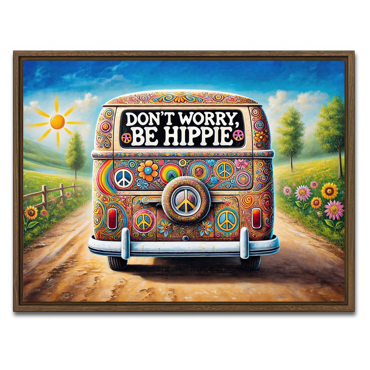 AUTO-MOCKUP WHITE | DON'T WORRY, BE HIPPIE Hippie Van | 1 Piece | Walnut Framed Canvas | group=4x3