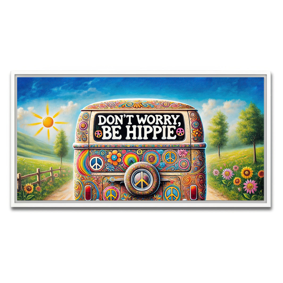 AUTO-MOCKUP WHITE | DON'T WORRY, BE HIPPIE Hippie Van | 1 Piece | White Framed Canvas | group=2x1
