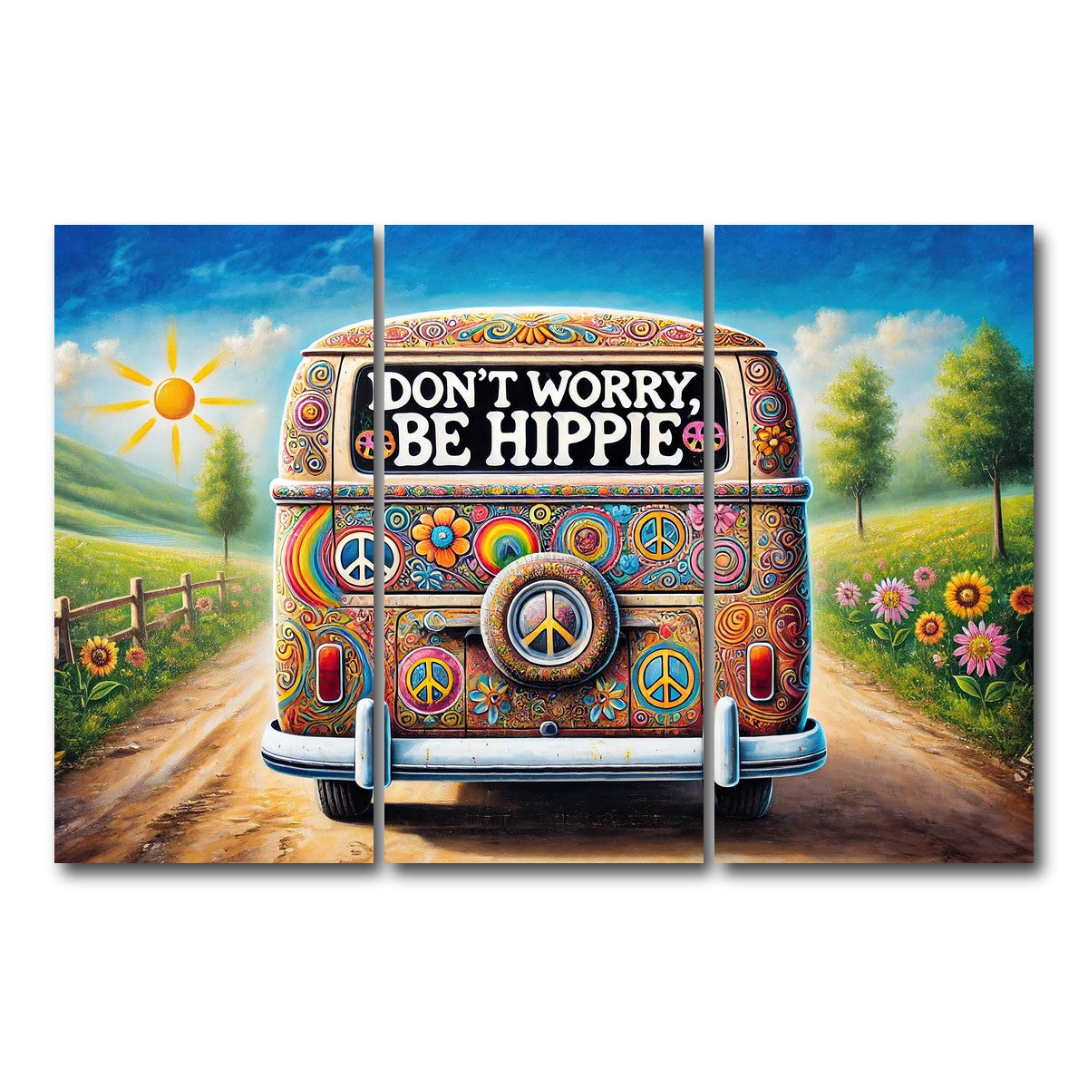 AUTO-MOCKUP WHITE | DON'T WORRY, BE HIPPIE Hippie Van | 3 Piece | Gallery Wrap Canvas | group=12x24