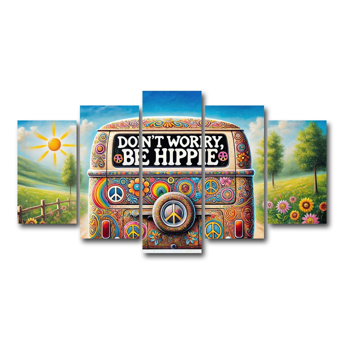 AUTO-MOCKUP WHITE | DON'T WORRY, BE HIPPIE Hippie Van | 5 Piece | Gallery Wrap Canvas | group=5_normal