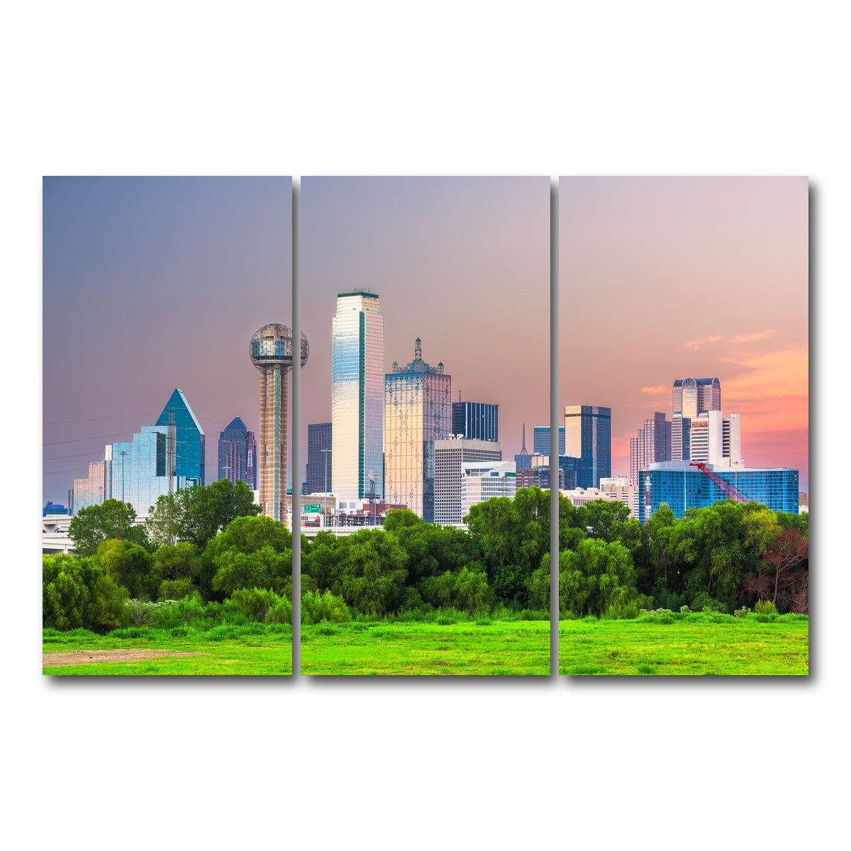 AUTO-MOCKUP WHITE | Dallas Skyline | 3 Piece | Gallery Wrap Canvas | group=12x24