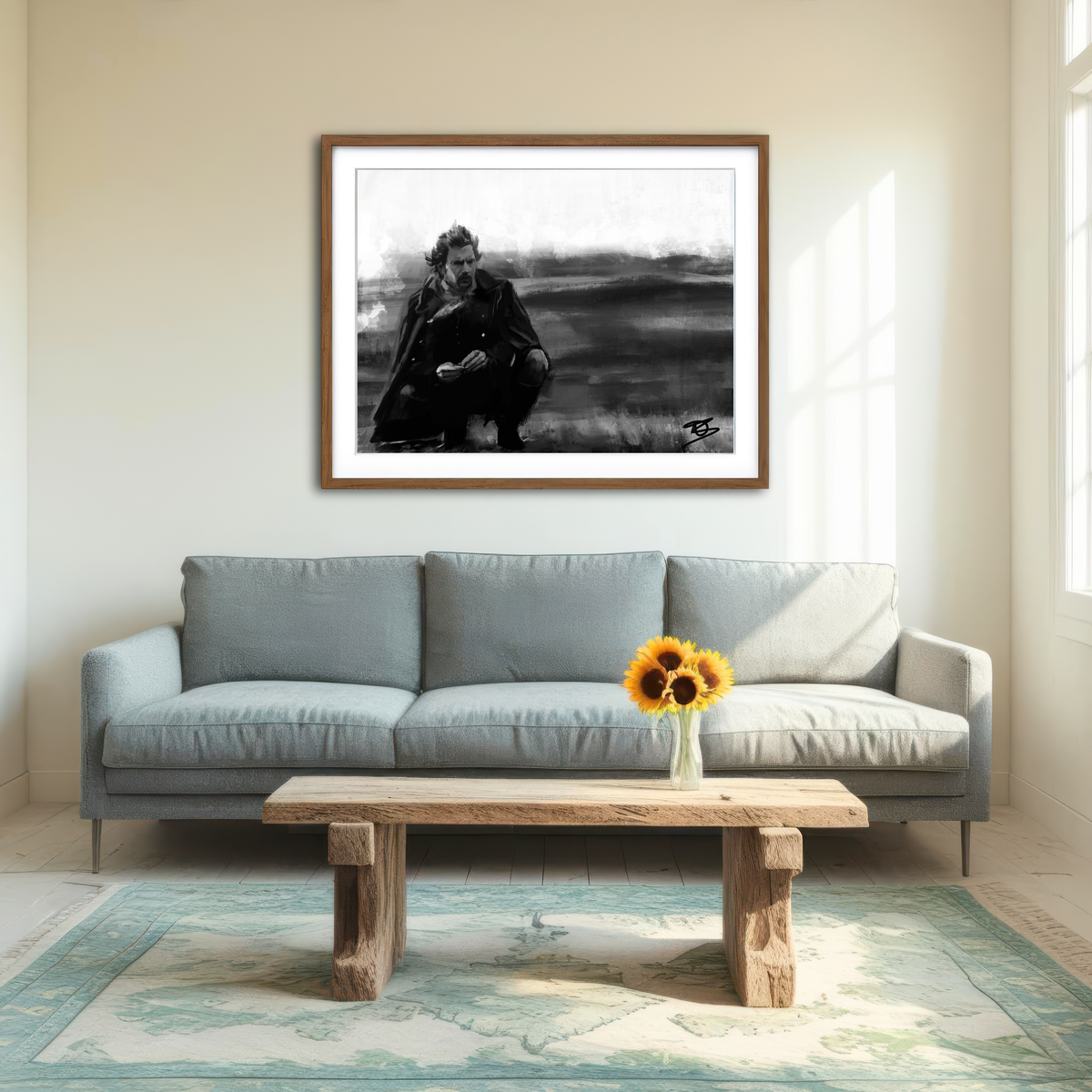 AUTO-MOCKUP ROOM | Dances with Wolves Grayscale Wall Art