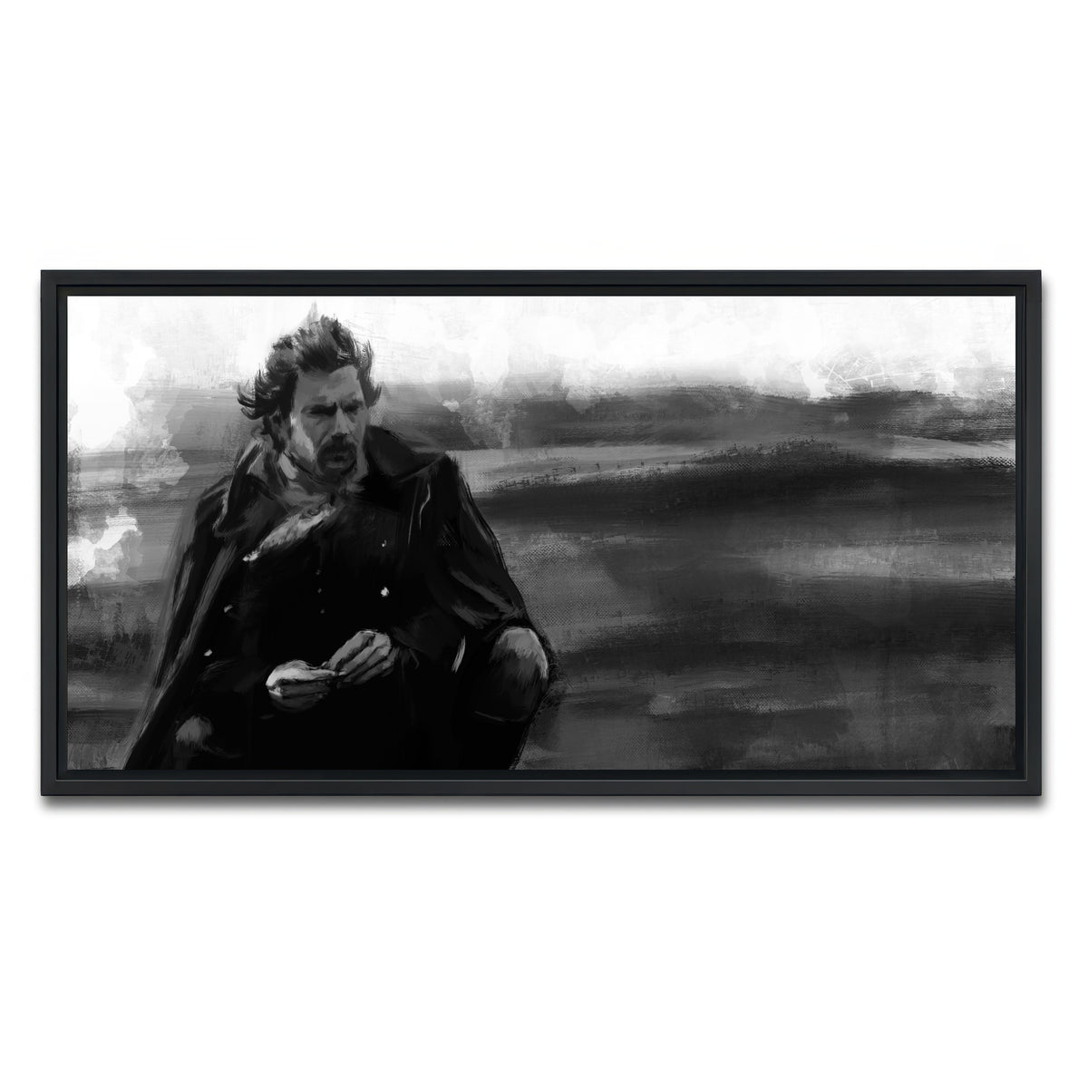 AUTO-MOCKUP WHITE | Dances with Wolves Grayscale | 1 Piece | Black Framed Canvas | group=2x1