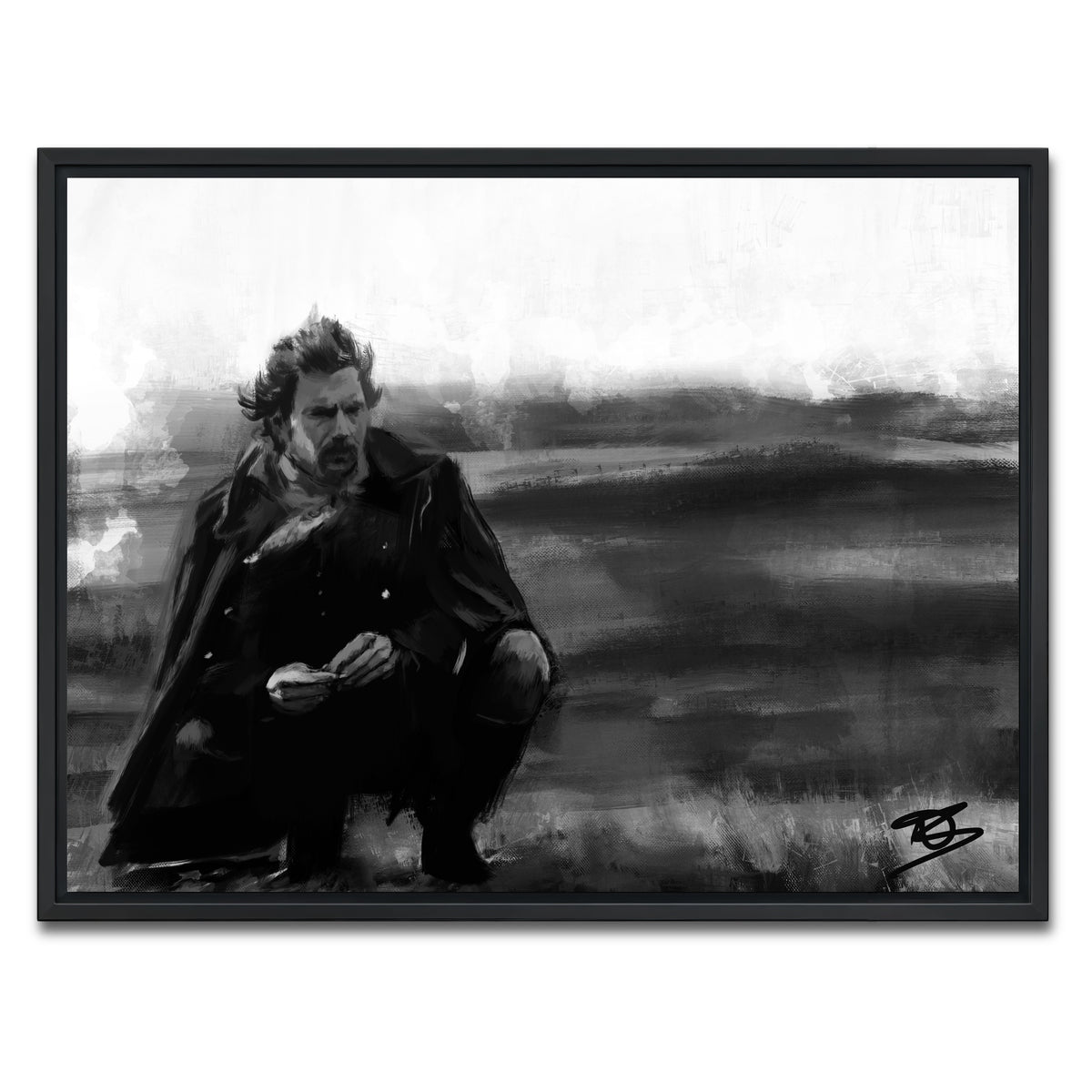 AUTO-MOCKUP WHITE | Dances with Wolves Grayscale | 1 Piece | Black Framed Canvas | group=4x3