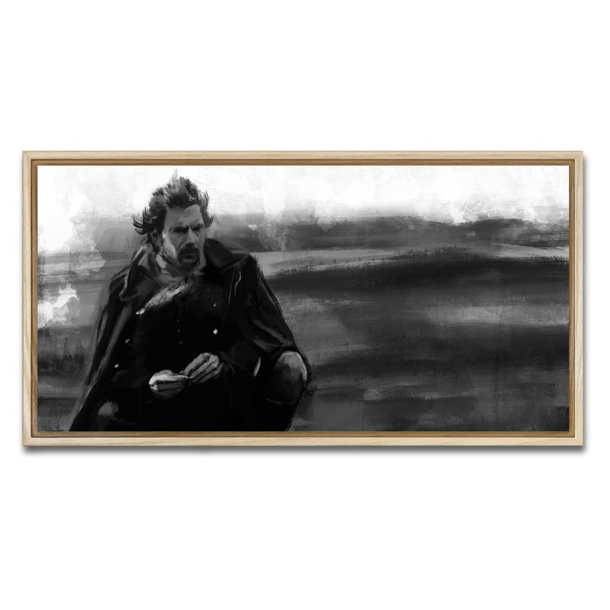 AUTO-MOCKUP WHITE | Dances with Wolves Grayscale | 1 Piece | Natural Framed Canvas | group=2x1