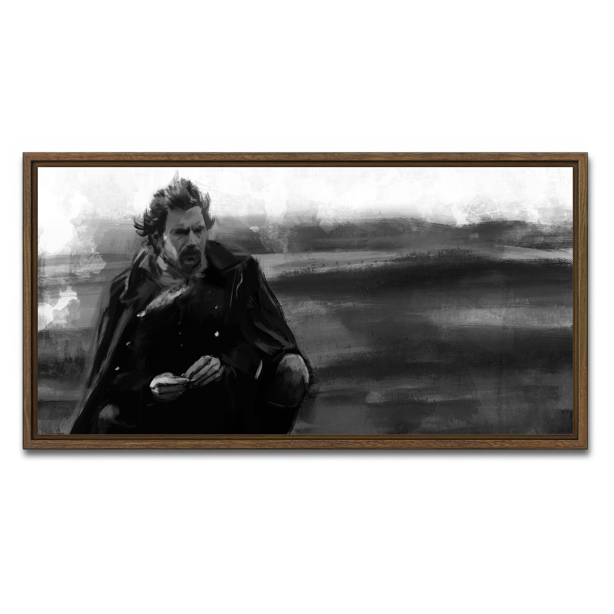 AUTO-MOCKUP WHITE | Dances with Wolves Grayscale | 1 Piece | Walnut Framed Canvas | group=2x1