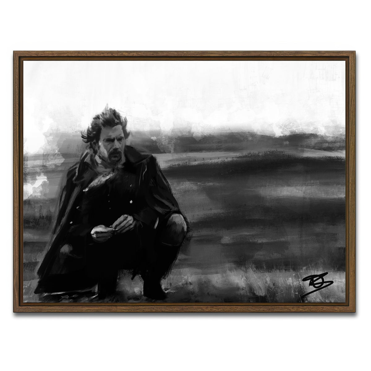 AUTO-MOCKUP WHITE | Dances with Wolves Grayscale | 1 Piece | Walnut Framed Canvas | group=4x3