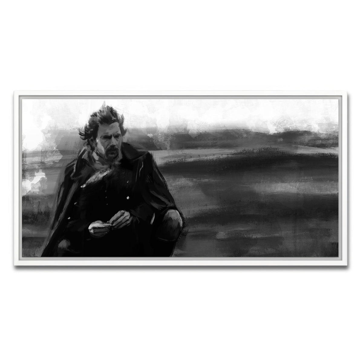 AUTO-MOCKUP WHITE | Dances with Wolves Grayscale | 1 Piece | White Framed Canvas | group=2x1