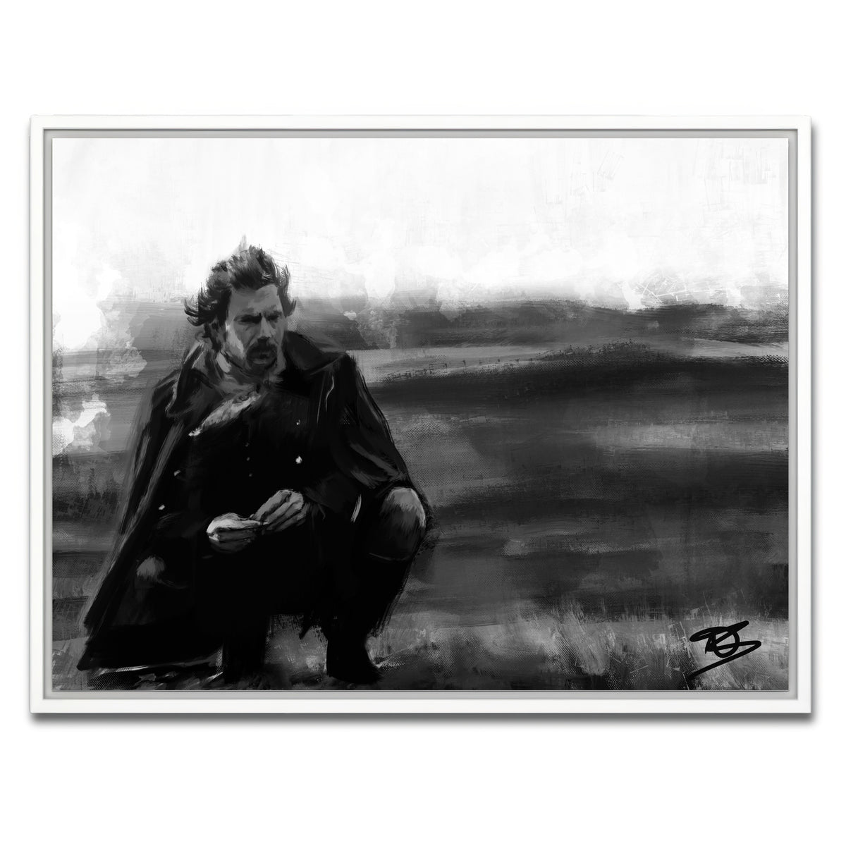 AUTO-MOCKUP WHITE | Dances with Wolves Grayscale | 1 Piece | White Framed Canvas | group=4x3
