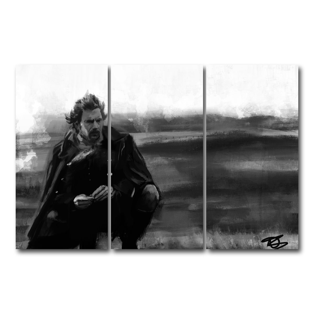 AUTO-MOCKUP WHITE | Dances with Wolves Grayscale | 3 Piece | Gallery Wrap Canvas | group=12x24