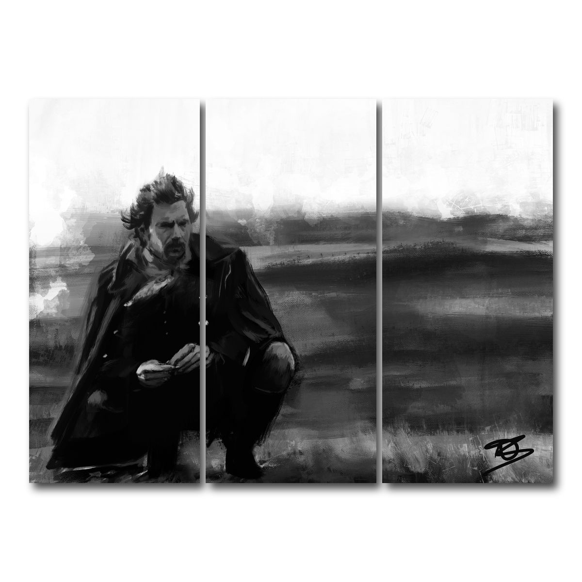 AUTO-MOCKUP WHITE | Dances with Wolves Grayscale | 3 Piece | Gallery Wrap Canvas | group=8x18