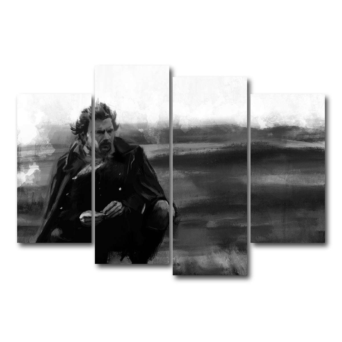 AUTO-MOCKUP WHITE | Dances with Wolves Grayscale | 4 Piece | Gallery Wrap Canvas | group=4_short