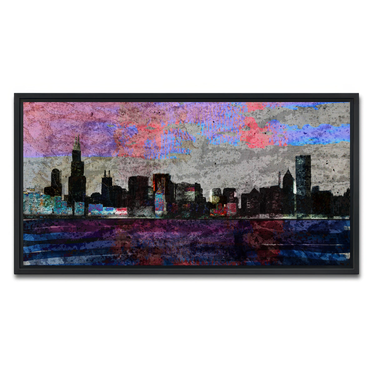AUTO-MOCKUP WHITE | Dark chicago skyline | 1 Piece | Black Framed Canvas | group=2x1