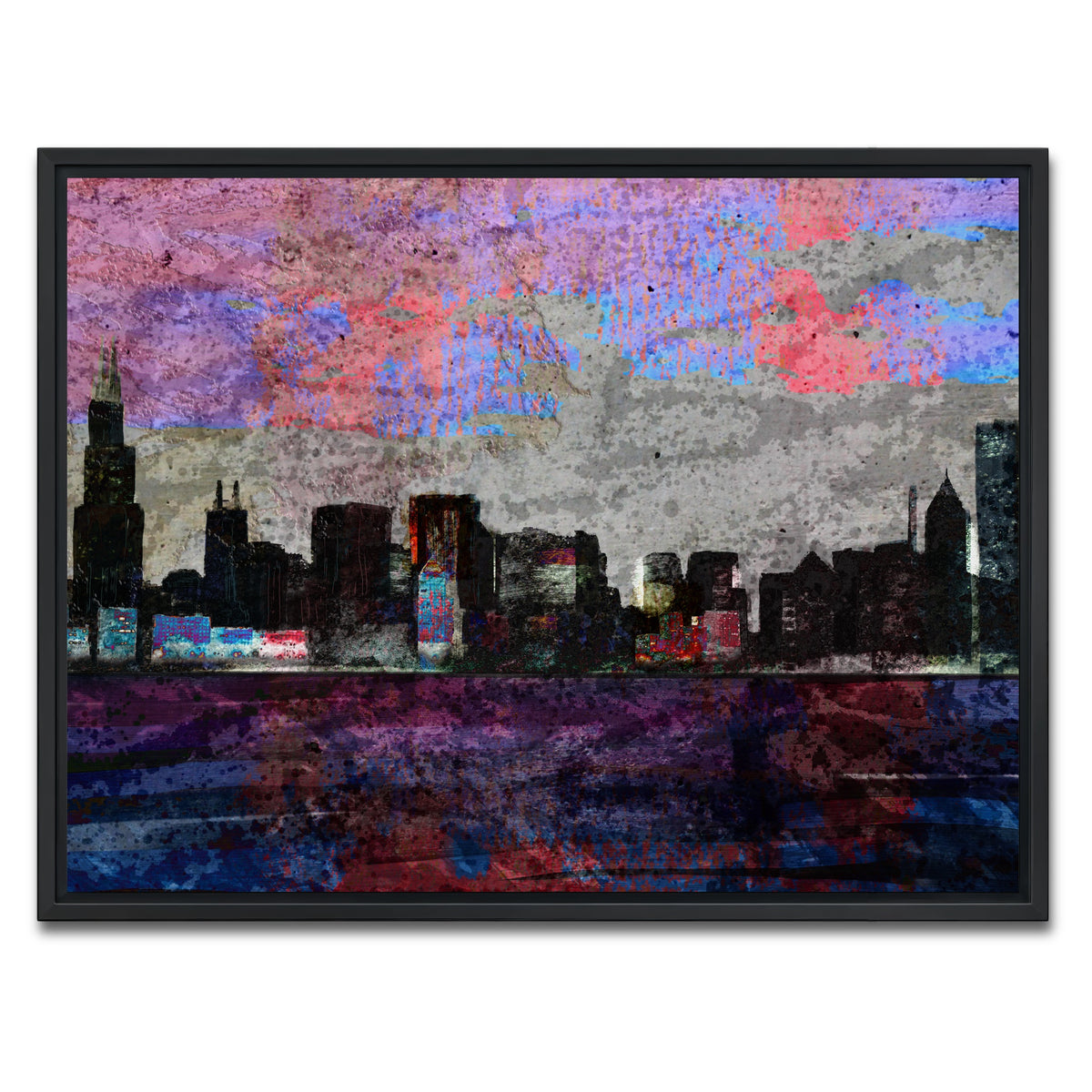 AUTO-MOCKUP WHITE | Dark chicago skyline | 1 Piece | Black Framed Canvas | group=4x3